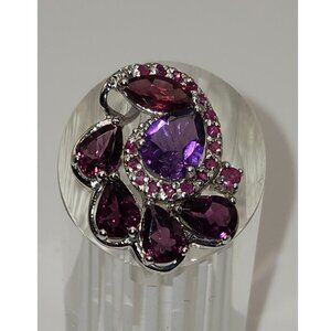 .925 Sterling Silver Natural Amethyst/Garnet/Ruby Pendant. Value $725